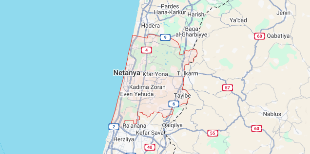 מפה של אזור השרון - להתקנת מעכרות סולאריות בשרון עם רותם אנרגיה