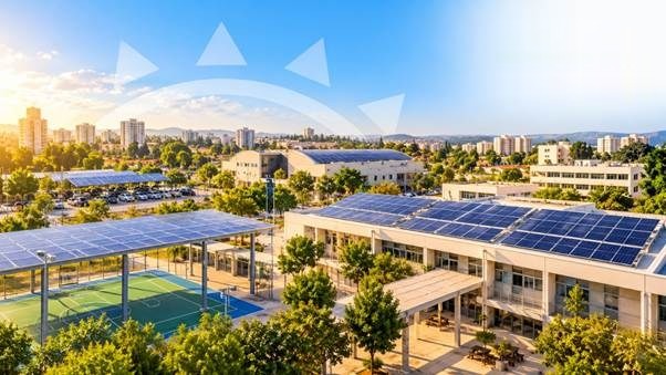 מערכות סולאריות על גגות בית ספר ומבני ציבור ועל קירוי מגרש ספורט ברשות מקומית